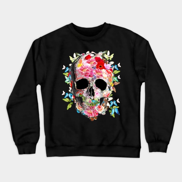 skull design,flowers,skeleton,floral Crewneck Sweatshirt by Collagedream